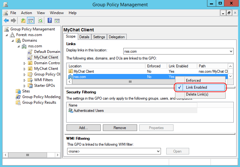 Disabling/deleting MyChat Group Policy linking