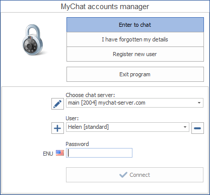 MyChat Client Account Manager window