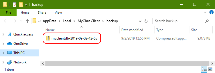 MyChat Client database backup copy