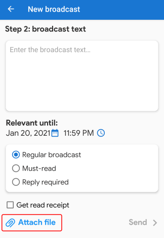 Broadcast text in MyChat for Android