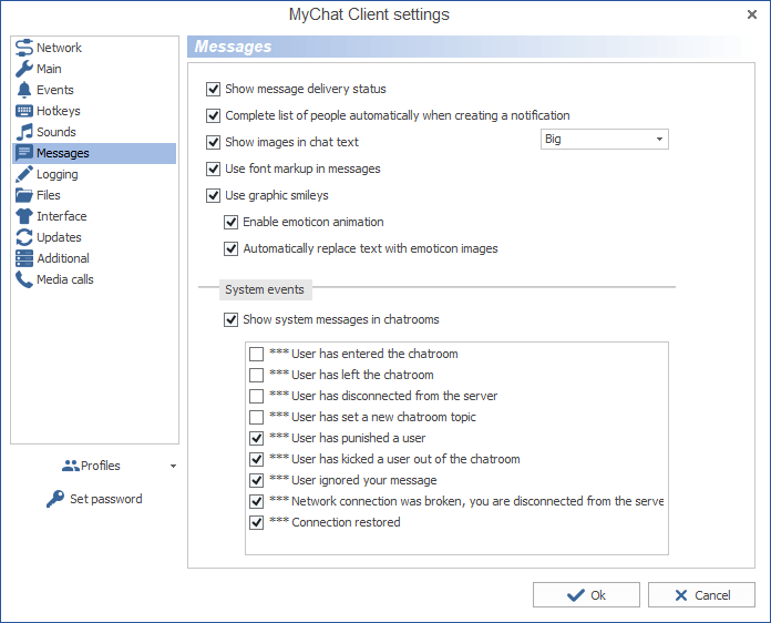 Configure display for messages in MyChat Client