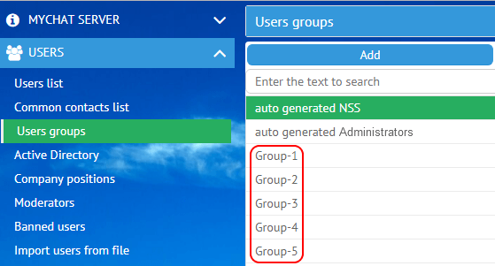 Creating user groups in MyChat by the script
