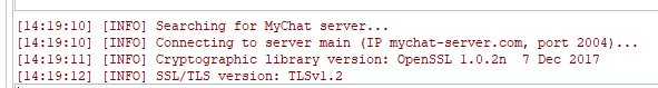 MyChat Client log after connection with OpenSSL encryption library
