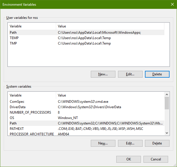 Windows environment variables (env vars)