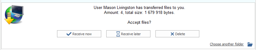 A request to accept files from another user in MyChat Client for Windows