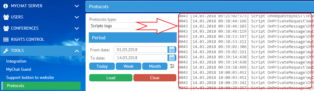 View script execution protocol on MyChat Server