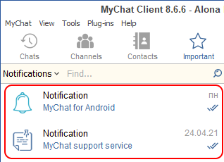 Automatic notificatons in MyChat Client