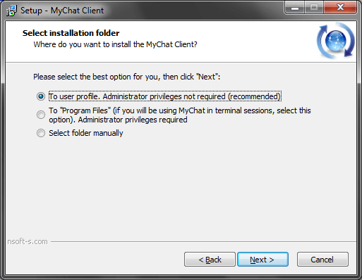 MyChat Client installation folder selection