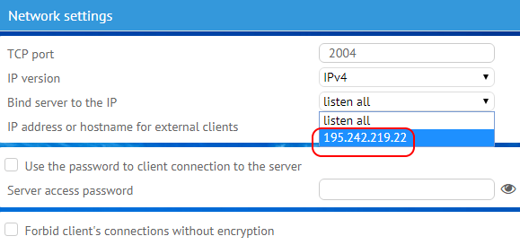 List of IP addresses for MyChat Server network interfaces