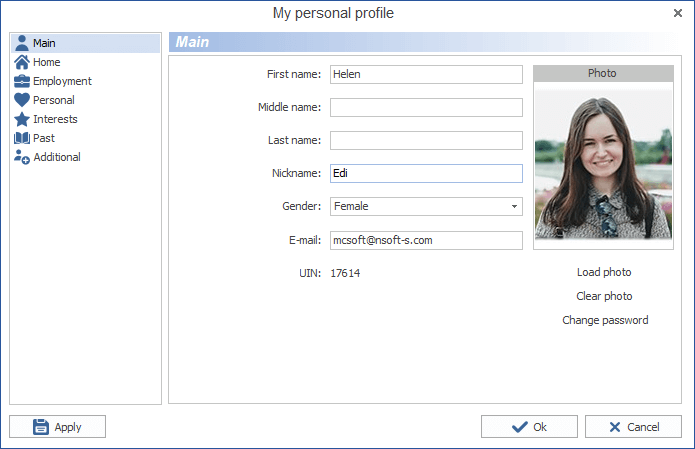 MyChat user personal profile