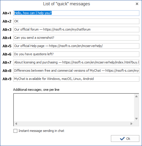 Templates for quick messages in MyChat