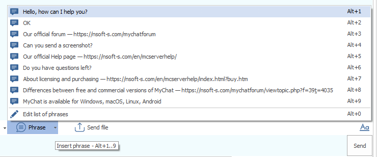 Quick messages in MyChat Client