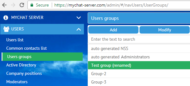 Rename users group on MyChat Server