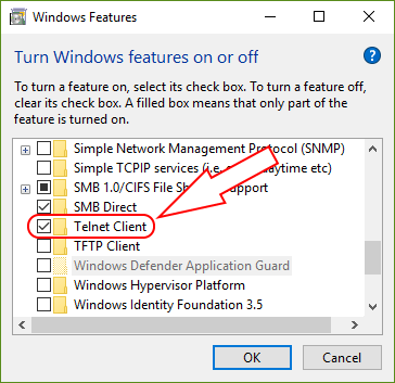 Installing Telnet Client in Windows