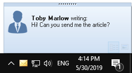 Notification window for new messages in MyChat